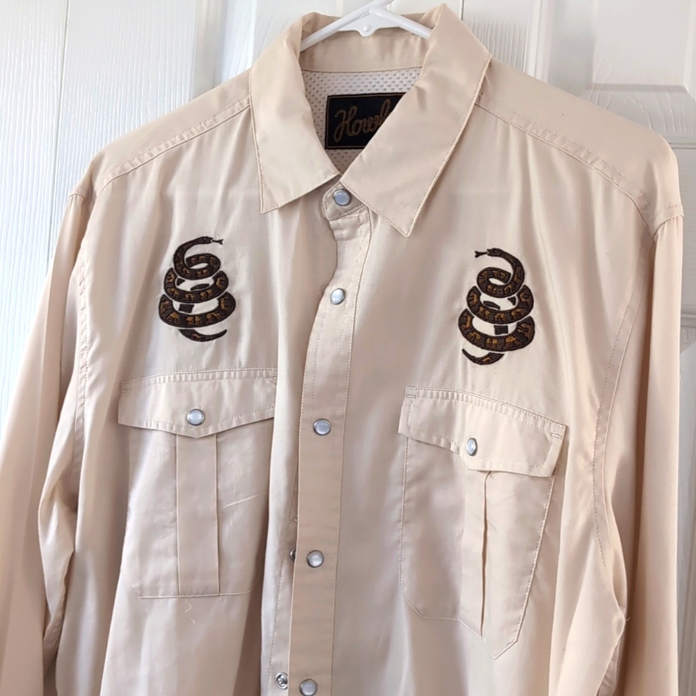 Howler Brother's Gaucho Western Shirt Snake Embroidery Medium Men's Pearl Snaps